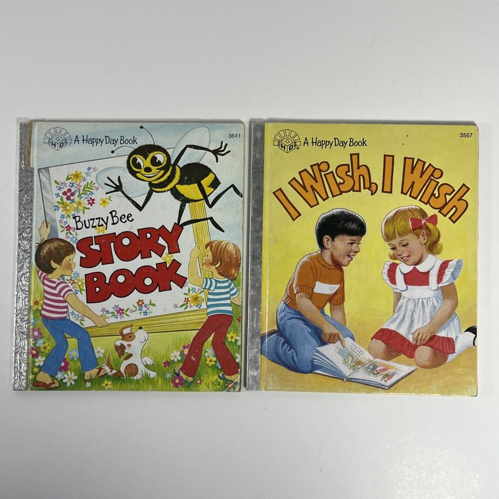 A Happy Day Book - Set of TWO - Buzy Bee Story Book + I Wish, I Wish - Vintage